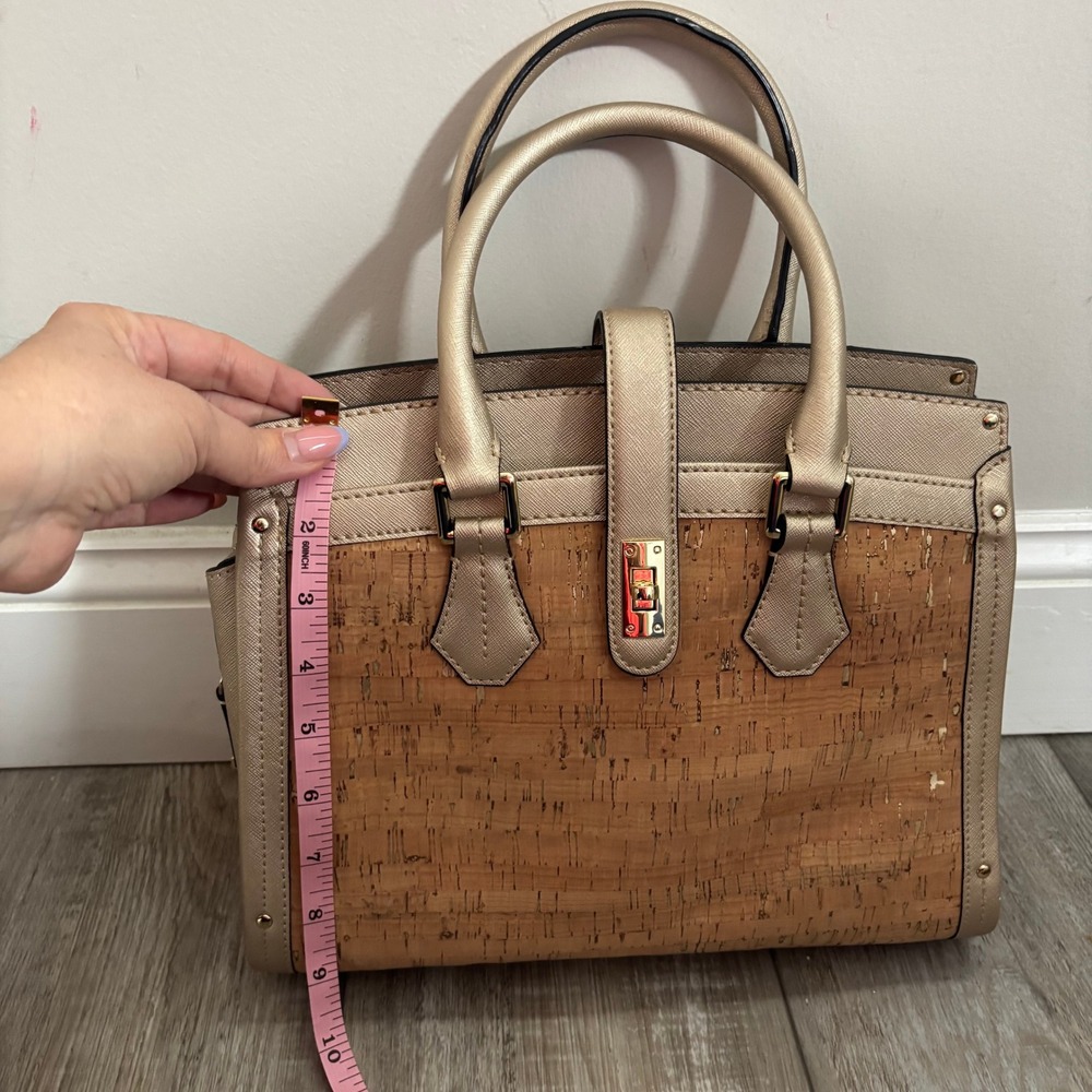 Calvin‎ Klein Satchel Bag Womens Medium Gold Cork Saffiano Trim Satchel - Picture 9 of 12